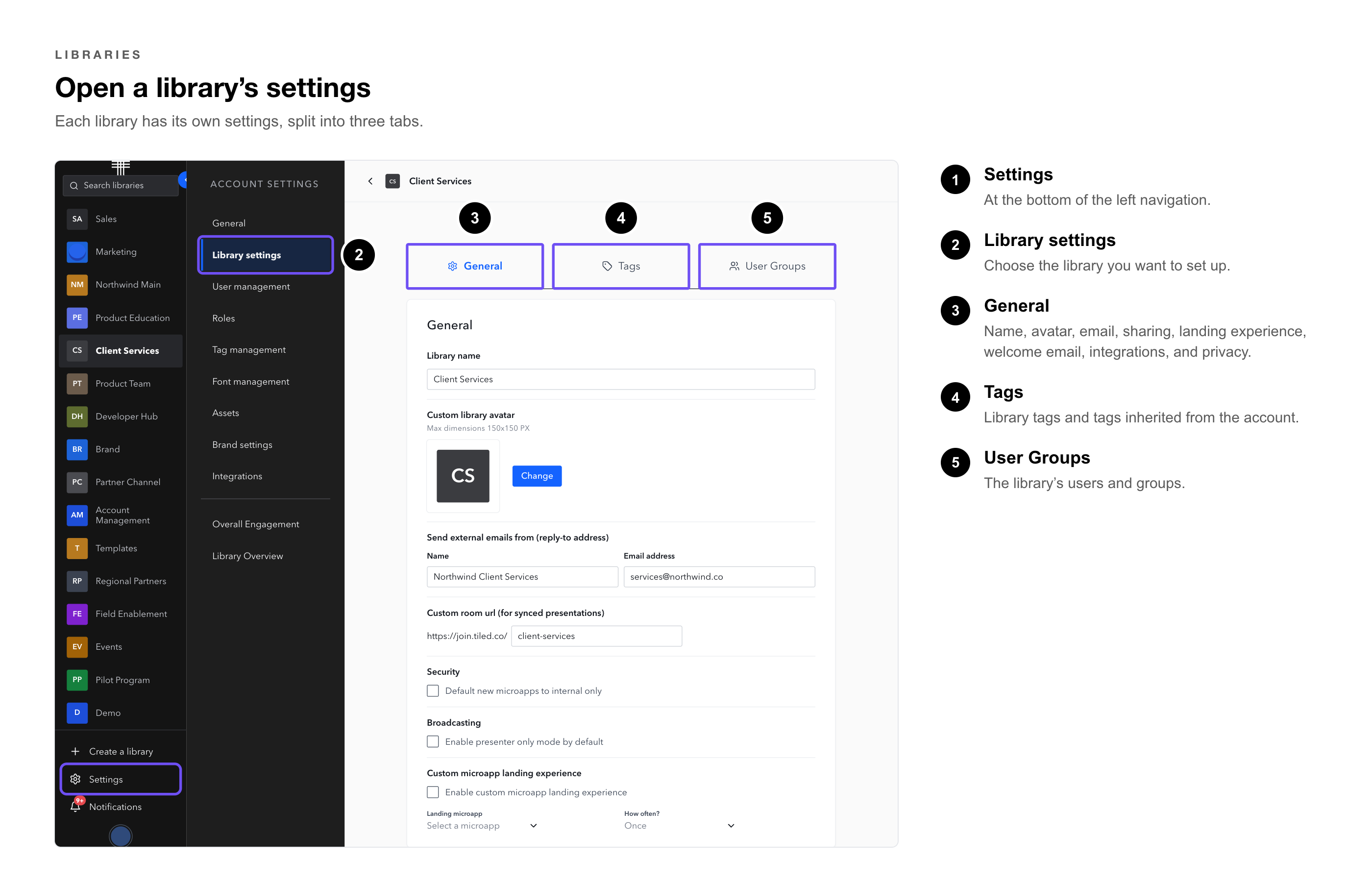 Managing Libraries Callouts-4-library-settings