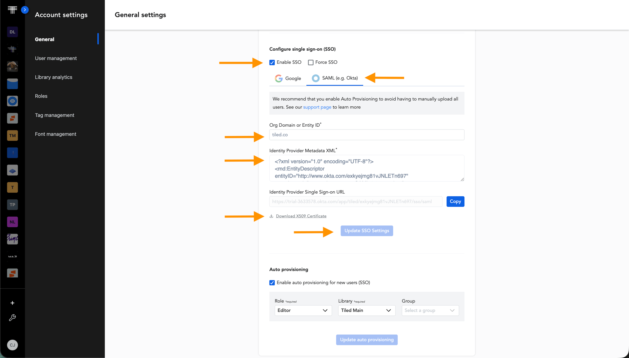 Configure SSO for Okta